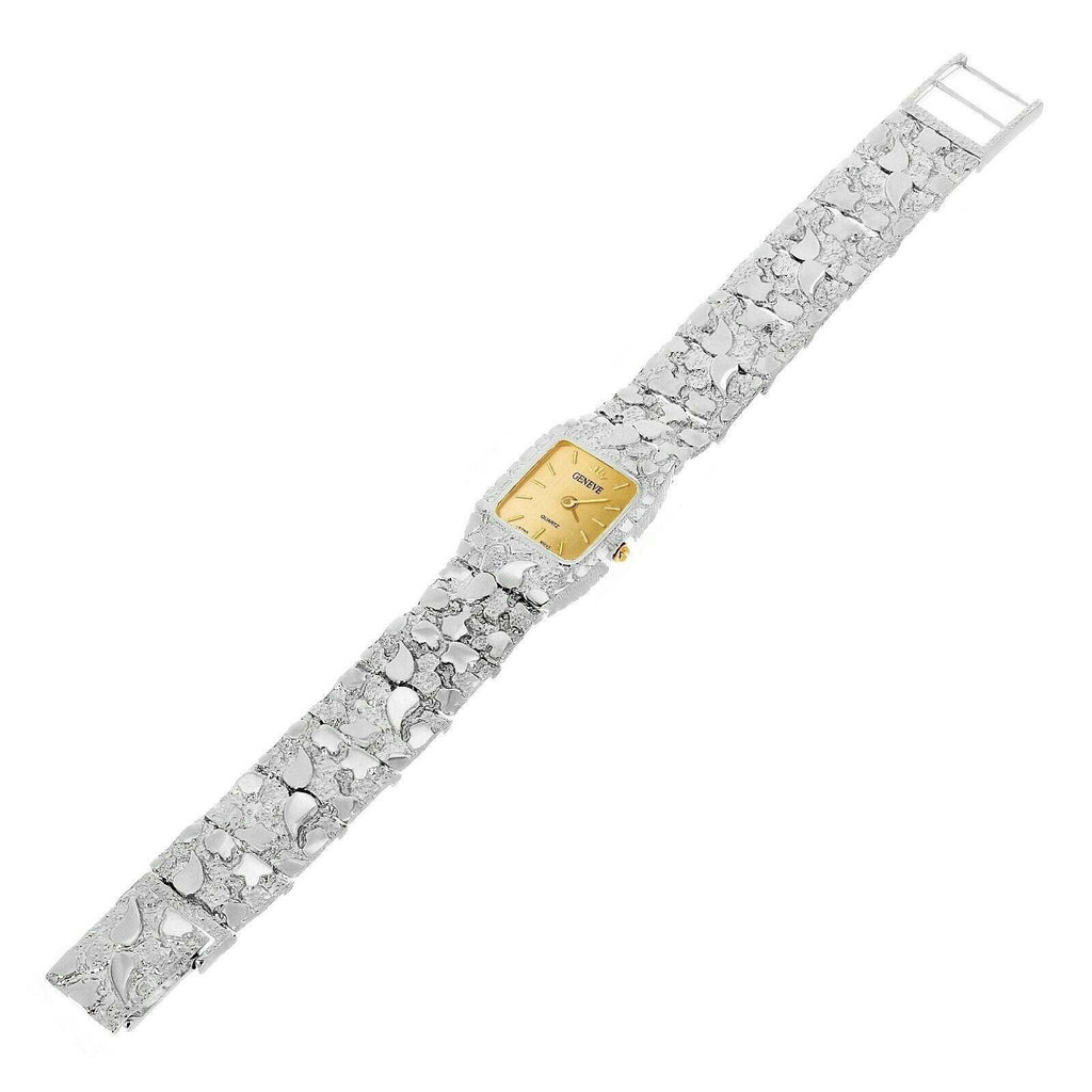 Women's Watch 925 Sterling Silver Nugget Link Geneve Wrist Watch 8.5-9 45.3 grams - Jewelry Store by Erik Rayo