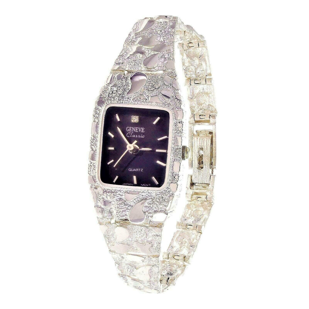 Women's Watch 925 Sterling Silver Nugget Link Geneve Diamond Wrist Watch 6.5-7 24.7g - Jewelry Store by Erik Rayo