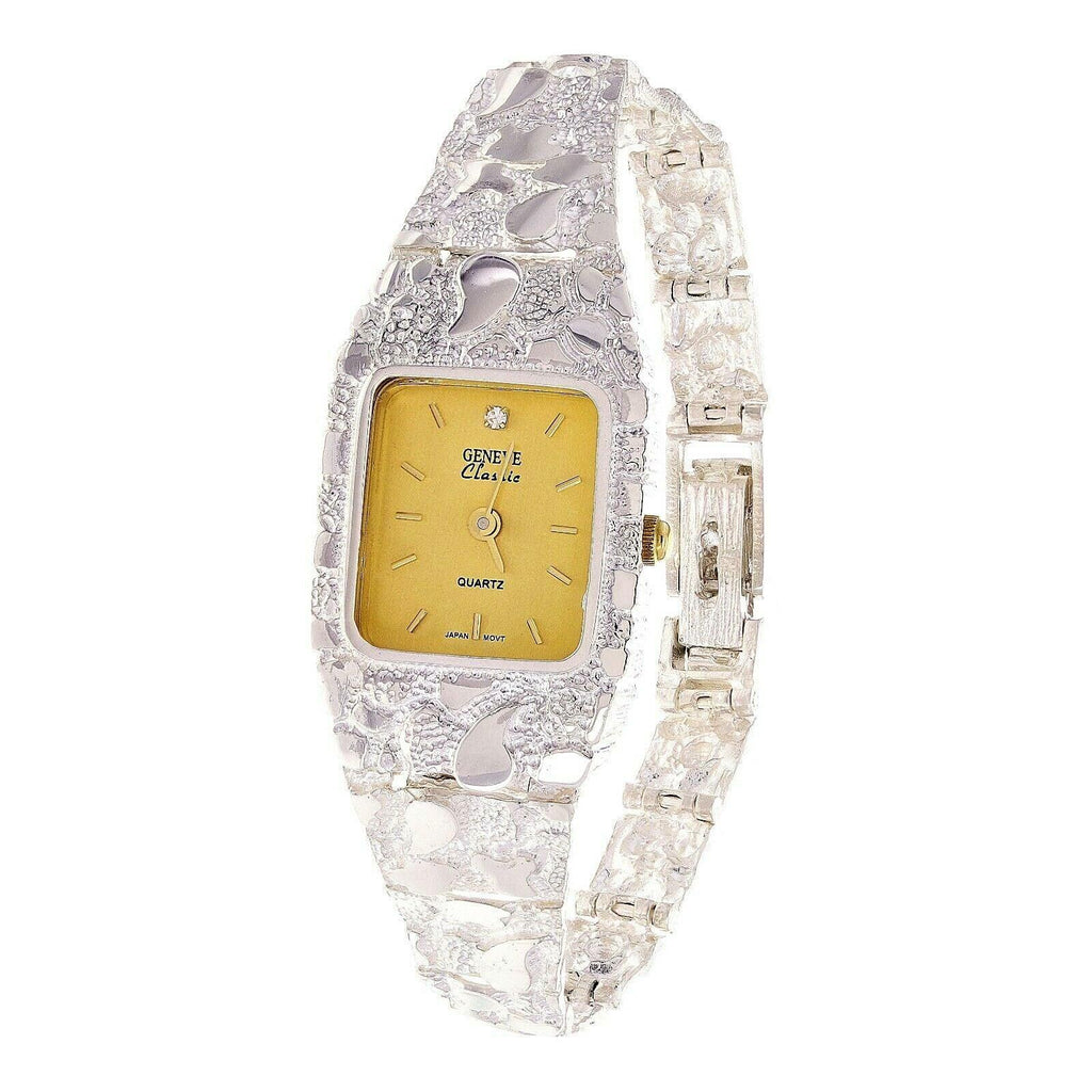 Women's Watch 925 Sterling Silver Nugget Link Geneve Diamond Wrist Watch 6.5-7 24.7g - Jewelry Store by Erik Rayo