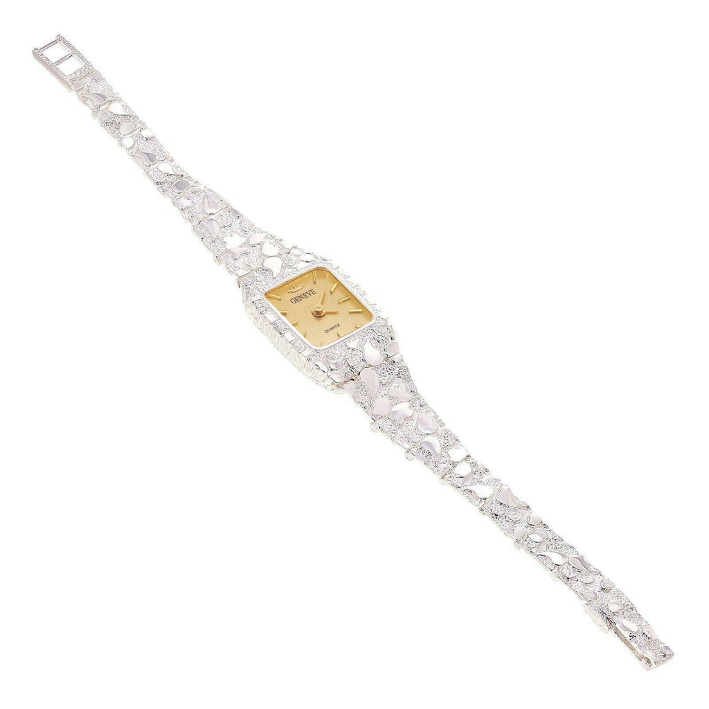 Women's Watch 925 Sterling Silver Nugget Link Geneve Wrist Watch 6.5-7 24.7 grams - Jewelry Store by Erik Rayo