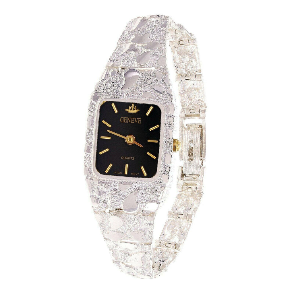 Women's Watch 925 Sterling Silver Nugget Link Geneve Wrist Watch 6.5-7 24.7 grams - Jewelry Store by Erik Rayo
