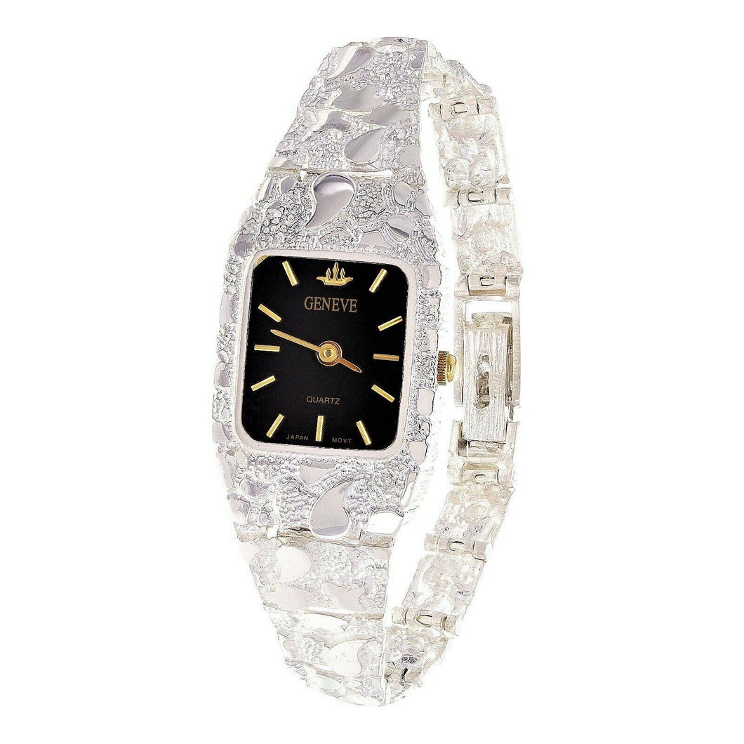 Women's Watch 925 Sterling Silver Nugget Link Geneve Wrist Watch 7-7.5 26 grams - Jewelry Store by Erik Rayo