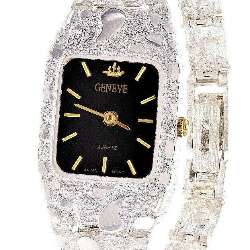 Women's Watch 925 Sterling Silver Nugget Link Geneve Wrist Watch 7-7.5 26 grams - Jewelry Store by Erik Rayo