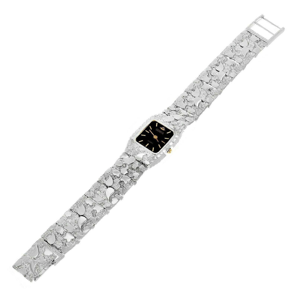 Women's Watch Sterling Silver Nugget Link Bracelet Geneve Wrist Watch 6.5-7 36.8 grams - Jewelry Store by Erik Rayo