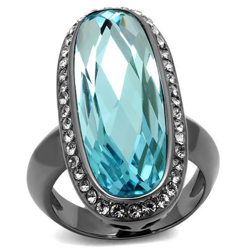 Womens Black Aquamarine Ring Anillo Para MujerGirls 316L Stainless Steel Ring with Top Grade Crystal in Sea Blue Pandora - Jewelry Store by Erik Rayo