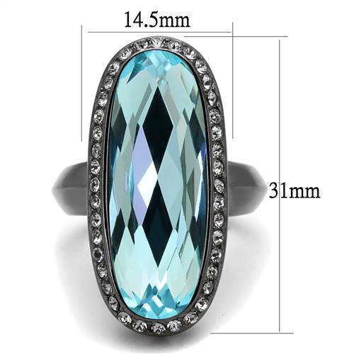 Womens Black Aquamarine Ring Anillo Para MujerGirls 316L Stainless Steel Ring with Top Grade Crystal in Sea Blue Pandora - Jewelry Store by Erik Rayo