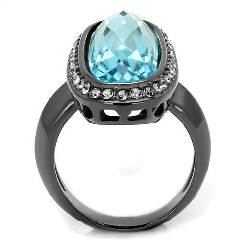 Womens Black Aquamarine Ring Anillo Para MujerGirls 316L Stainless Steel Ring with Top Grade Crystal in Sea Blue Pandora - Jewelry Store by Erik Rayo