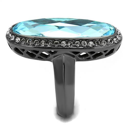 Womens Black Aquamarine Ring Anillo Para MujerGirls 316L Stainless Steel Ring with Top Grade Crystal in Sea Blue Pandora - Jewelry Store by Erik Rayo