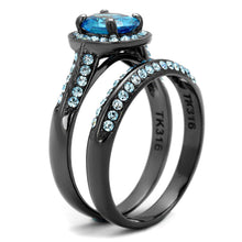 Load image into Gallery viewer, Womens Black Aquamarine Ring Anillo Para Mujer y Ninos Kids 316L Stainless Steel Ring with AAA Grade CZ in Sea Blue Abi - Jewelry Store by Erik Rayo
