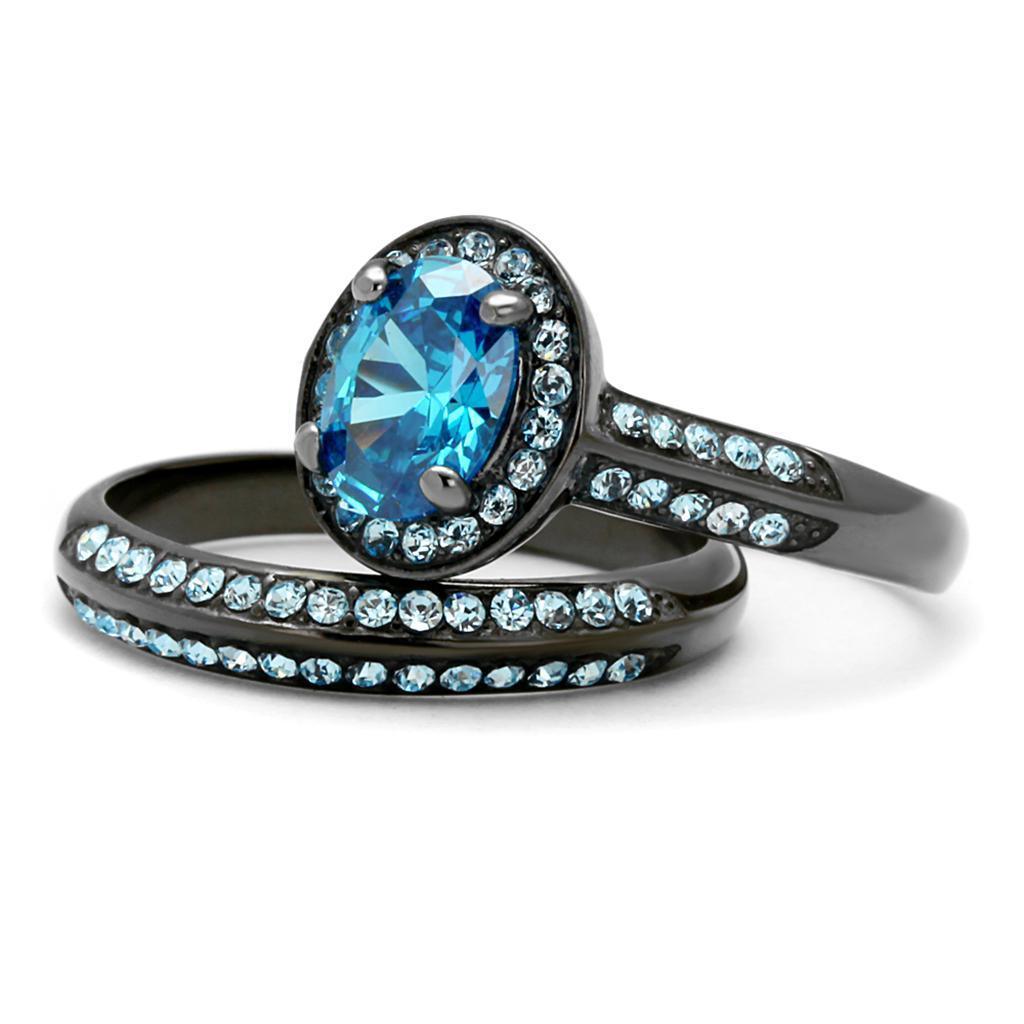 Womens Black Aquamarine Ring Anillo Para Mujer 316L Stainless Steel Ring with AAA Grade CZ in Sea Blue Abi - Jewelry Store by Erik Rayo