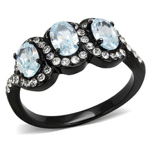 Load image into Gallery viewer, Womens Black Aquamarine Ring Anillo Para Mujer y Ninos Kids 316L Stainless Steel Ring with AAA Grade CZ in Sea Blue Esta - Jewelry Store by Erik Rayo
