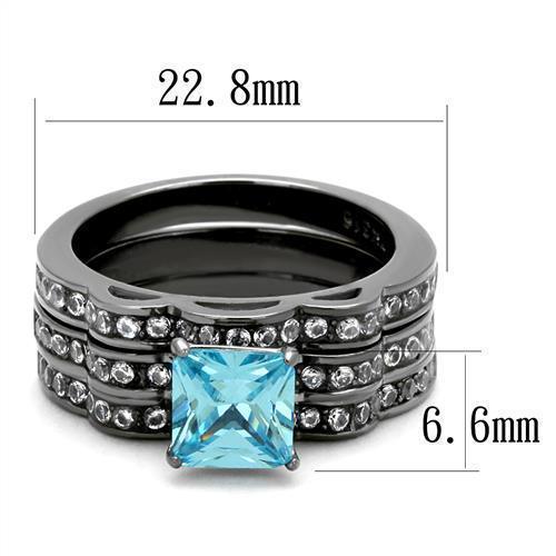 Womens Black Aquamarine Ring Anillo Para Mujer 316L Stainless Steel Ring with AAA Grade CZ in Sea Blue Noor - Jewelry Store by Erik Rayo