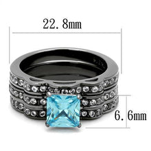 Load image into Gallery viewer, Womens Black Aquamarine Ring Anillo Para Mujer y Ninos Kids 316L Stainless Steel Ring with AAA Grade CZ in Sea Blue Noor - Jewelry Store by Erik Rayo
