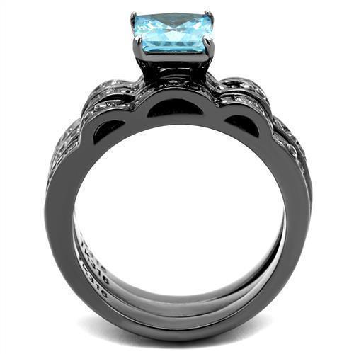 Womens Black Aquamarine Ring Anillo Para Mujer 316L Stainless Steel Ring with AAA Grade CZ in Sea Blue Noor - Jewelry Store by Erik Rayo
