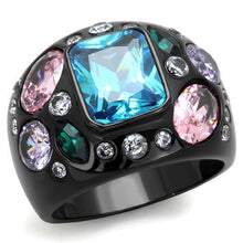 Load image into Gallery viewer, Womens Black Aquamarine Ring Anillo Para Mujer y Ninos Kids 316L Stainless Steel Ring with AAA Grade CZ in Sea Blue Prato - Jewelry Store by Erik Rayo
