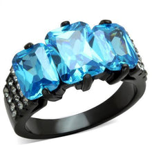 Load image into Gallery viewer, Womens Black Aquamarine Ring Anillo Para Mujer y Ninos Kids 316L Stainless Steel Ring with AAA Grade CZ in Sea Blue Trento - Jewelry Store by Erik Rayo
