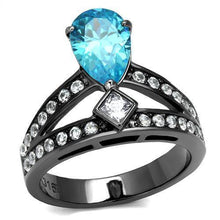 Load image into Gallery viewer, Womens Black Aquamarine Ring Anillo Para Mujer y Ninos Kids 316L Stainless Steel Ring with AAA Grade CZ in Sea Blue Youra - Jewelry Store by Erik Rayo
