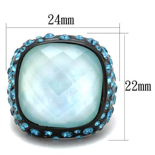 Womens Black Aquamarine Ring Anillo Para Mujer 316L Stainless Steel Ring with Glass in Sea Blue Torcello - Jewelry Store by Erik Rayo