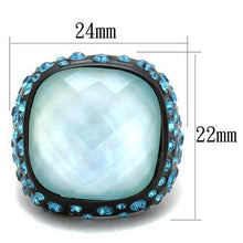 Load image into Gallery viewer, Womens Black Aquamarine Ring Anillo Para Mujer y Ninos Kids 316L Stainless Steel Ring with Glass in Sea Blue Torcello - Jewelry Store by Erik Rayo
