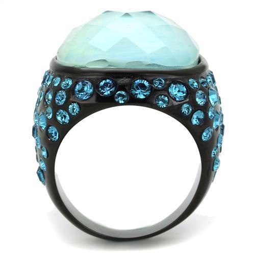Womens Black Aquamarine Ring Anillo Para Mujer 316L Stainless Steel Ring with Glass in Sea Blue Torcello - Jewelry Store by Erik Rayo