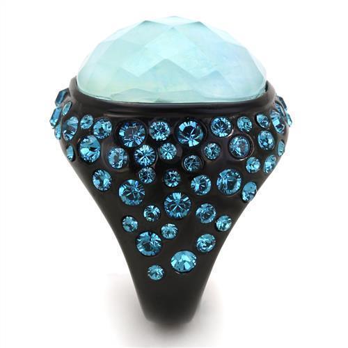 Womens Black Aquamarine Ring Anillo Para Mujer 316L Stainless Steel Ring with Glass in Sea Blue Torcello - Jewelry Store by Erik Rayo