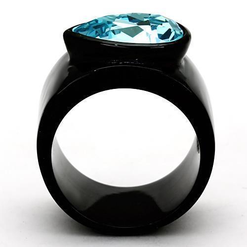 Womens Black Aquamarine Ring Anillo Para Mujer 316L Stainless Steel Ring with Top Grade Crystal in Light Sapphire Rome - Jewelry Store by Erik Rayo