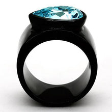 Load image into Gallery viewer, Womens Black Aquamarine Ring Anillo Para Mujer y Ninos Kids 316L Stainless Steel Ring with Top Grade Crystal in Light Sapphire Rome - Jewelry Store by Erik Rayo
