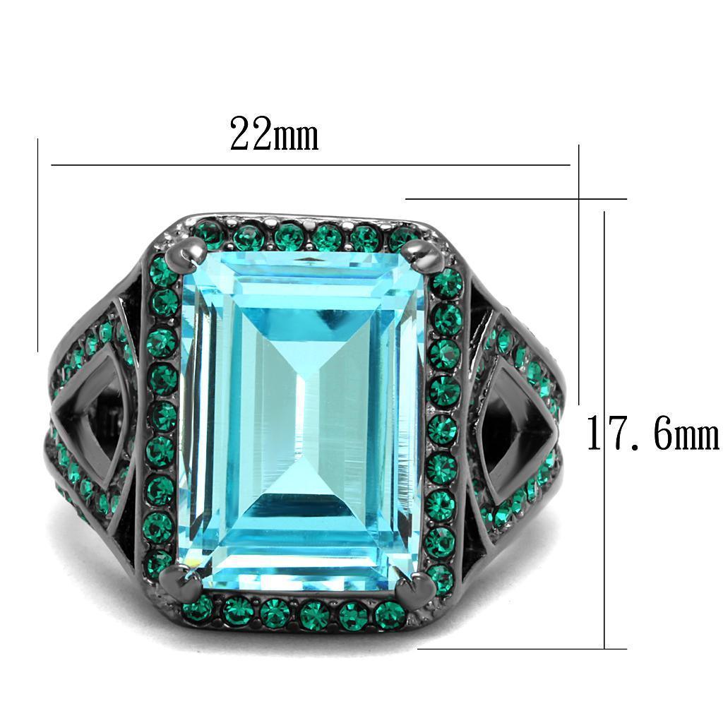 Womens Black Aquamarine Ring Anillo Para Mujer 316L Stainless Steel Ring with Top Grade Crystal in Sea Blue Alima - Jewelry Store by Erik Rayo