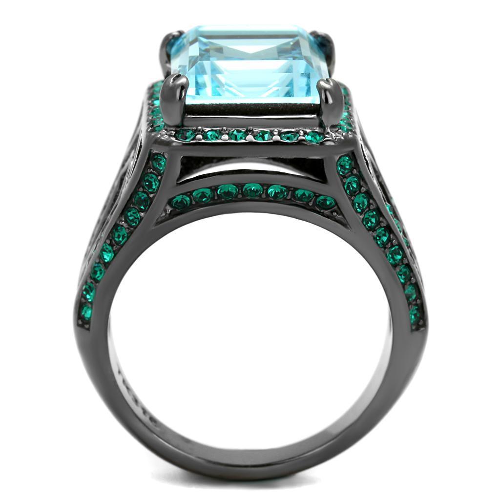 Womens Black Aquamarine Ring Anillo Para Mujer 316L Stainless Steel Ring with Top Grade Crystal in Sea Blue Alima - Jewelry Store by Erik Rayo