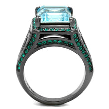 Load image into Gallery viewer, Womens Black Aquamarine Ring Anillo Para Mujer y Ninos Kids 316L Stainless Steel Ring with Top Grade Crystal in Sea Blue Alima - Jewelry Store by Erik Rayo
