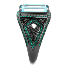 Load image into Gallery viewer, Womens Black Aquamarine Ring Anillo Para Mujer y Ninos Kids 316L Stainless Steel Ring with Top Grade Crystal in Sea Blue Alima - Jewelry Store by Erik Rayo
