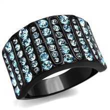 Load image into Gallery viewer, Womens Black Aquamarine Ring Anillo Para Mujer y Ninos Kids 316L Stainless Steel Ring with Top Grade Crystal in Sea Blue Balla - Jewelry Store by Erik Rayo
