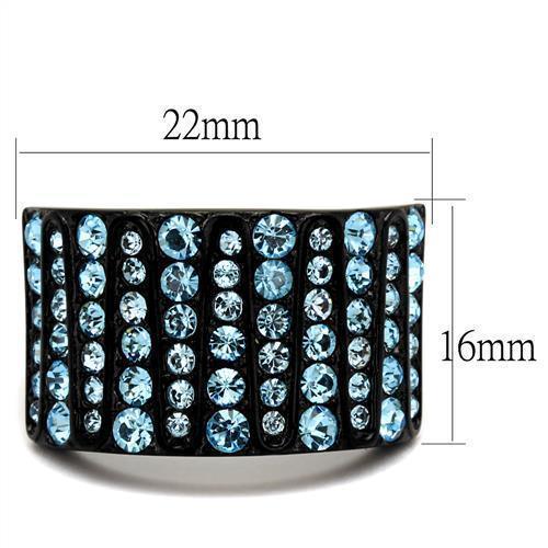 Womens Black Aquamarine Ring Anillo Para Mujer 316L Stainless Steel Ring with Top Grade Crystal in Sea Blue Balla - Jewelry Store by Erik Rayo