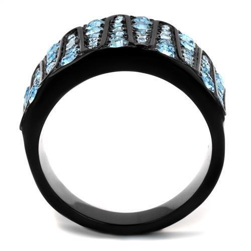 Womens Black Aquamarine Ring Anillo Para Mujer 316L Stainless Steel Ring with Top Grade Crystal in Sea Blue Balla - Jewelry Store by Erik Rayo