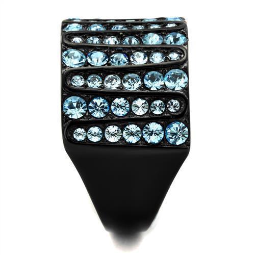 Womens Black Aquamarine Ring Anillo Para Mujer 316L Stainless Steel Ring with Top Grade Crystal in Sea Blue Balla - Jewelry Store by Erik Rayo