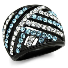 Load image into Gallery viewer, Womens Black Aquamarine Ring Anillo Para Mujer y Ninos Kids 316L Stainless Steel Ring with Top Grade Crystal in Sea Blue Belluno - Jewelry Store by Erik Rayo
