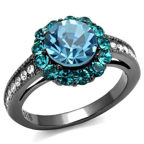 Womens Black Aquamarine Ring Anillo Para Mujer 316L Stainless Steel Ring with Top Grade Crystal in Sea Blue Lillia - Jewelry Store by Erik Rayo