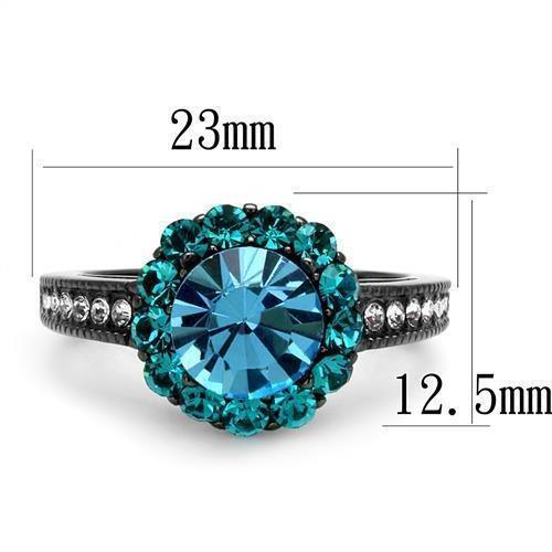 Womens Black Aquamarine Ring Anillo Para Mujer 316L Stainless Steel Ring with Top Grade Crystal in Sea Blue Lillia - Jewelry Store by Erik Rayo