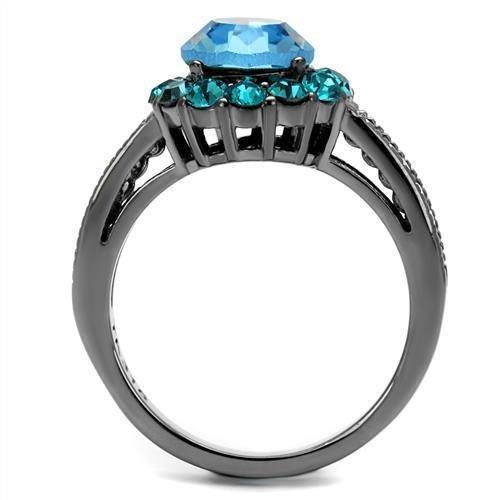 Womens Black Aquamarine Ring Anillo Para Mujer 316L Stainless Steel Ring with Top Grade Crystal in Sea Blue Lillia - Jewelry Store by Erik Rayo
