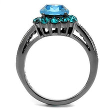 Load image into Gallery viewer, Womens Black Aquamarine Ring Anillo Para Mujer y Ninos Kids 316L Stainless Steel Ring with Top Grade Crystal in Sea Blue Lillia - Jewelry Store by Erik Rayo
