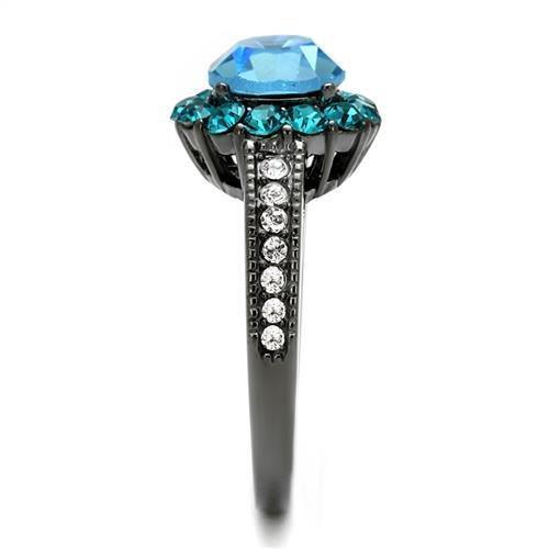 Womens Black Aquamarine Ring Anillo Para Mujer 316L Stainless Steel Ring with Top Grade Crystal in Sea Blue Lillia - Jewelry Store by Erik Rayo