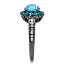 Load image into Gallery viewer, Womens Black Aquamarine Ring Anillo Para Mujer y Ninos Kids 316L Stainless Steel Ring with Top Grade Crystal in Sea Blue Lillia - Jewelry Store by Erik Rayo
