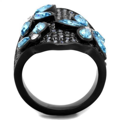 Womens Black Aquamarine Ring Anillo Para Mujer 316L Stainless Steel Ring with Top Grade Crystal in Sea Blue Lucca - Jewelry Store by Erik Rayo