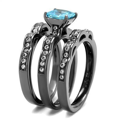 Black Aquamarine Rings for Women Anillo Para Mujer Stainless Steel Ring with AAA Grade CZ in Sea Blue Noor - Jewelry Store by Erik Rayo