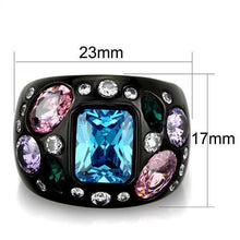Load image into Gallery viewer, Womens Black Aquamarine Ring Anillo Para Mujer Stainless Steel Ring with AAA Grade CZ in Sea Blue Prato - Jewelry Store by Erik Rayo
