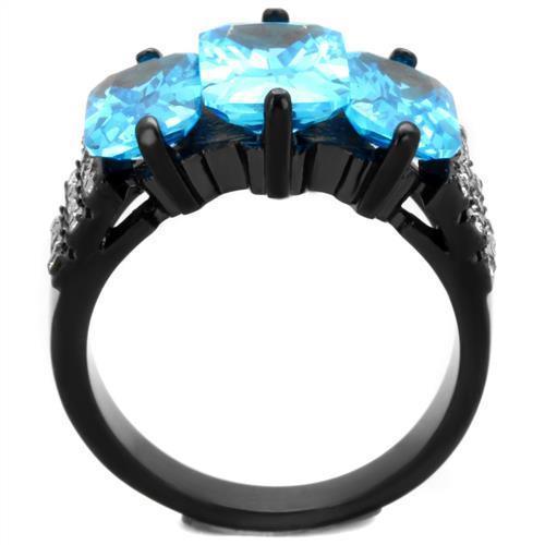 Black Aquamarine Rings for Women Anillo Para Mujer Stainless Steel Ring with AAA Grade CZ in Sea Blue Trento - Jewelry Store by Erik Rayo