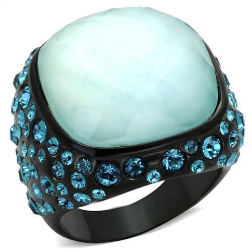Black Aquamarine Rings for Women Anillo Para Mujer Stainless Steel Ring with Glass in Sea Blue Torcello - Jewelry Store by Erik Rayo