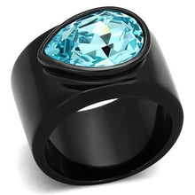Load image into Gallery viewer, Womens Black Aquamarine Ring Anillo Para Mujer Stainless Steel Ring with Top Grade Crystal in Light Sapphire Rome - Jewelry Store by Erik Rayo
