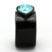 Load image into Gallery viewer, Womens Black Aquamarine Ring Anillo Para Mujer Stainless Steel Ring with Top Grade Crystal in Light Sapphire Rome - Jewelry Store by Erik Rayo
