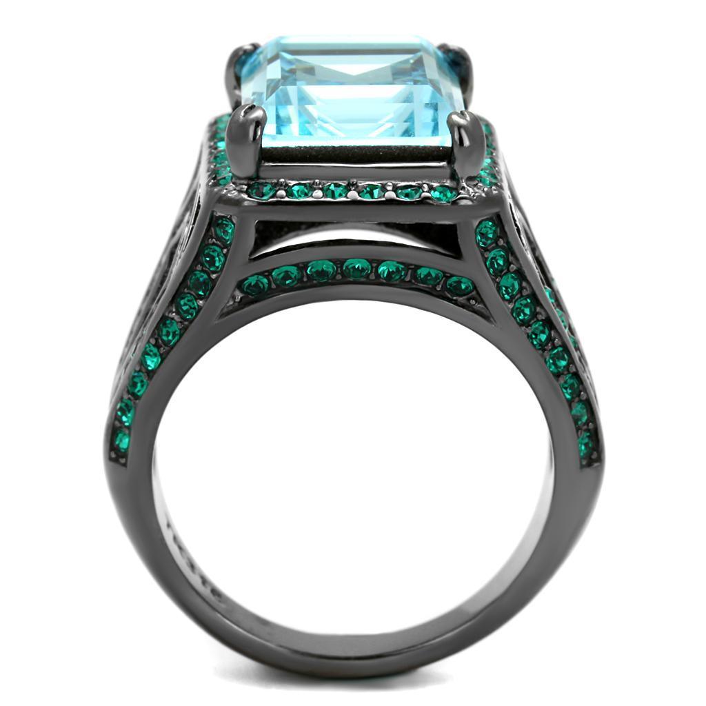 Black Aquamarine Rings for Women Anillo Para Mujer Stainless Steel Ring with Top Grade Crystal in Sea Blue Alima - Jewelry Store by Erik Rayo
